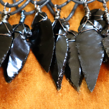 Load image into Gallery viewer, Handmade black obsidian arrowhead pendant necklace. Crystal necklace. 
