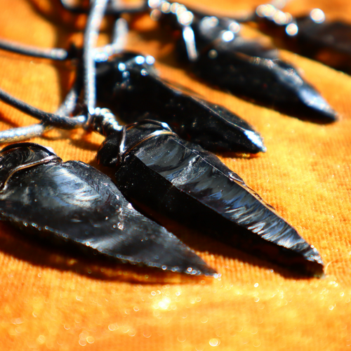 Handmade black obsidian arrowhead pendant necklace. Crystal necklace. 
