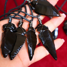 Load image into Gallery viewer, Handmade black obsidian arrowhead pendant necklace. Crystal necklace. 
