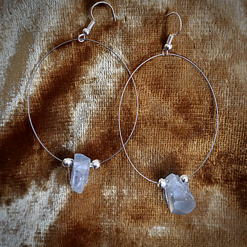 Raw celestite crystal hoop earring
