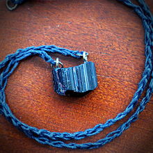 Load image into Gallery viewer, Handmade black tourmaline pendant necklace. Protection crystal electromagnetic frequencies EMF. Hemp fabric chain. 

